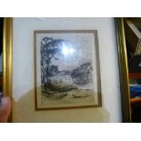 Box of wooden framed and loose picture depicting country scenes