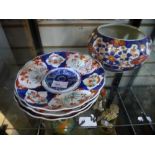Oriental style round vase and 3 plates