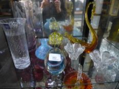 Shelf of cut glass including Dartington Crystal, Waterford, etc