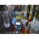 Shelf of cut glass including Dartington Crystal, Waterford, etc