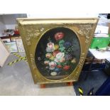 Large oval gilt framed picture of flower arrangement
