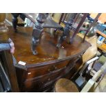 Bow fronted mahogany chest with 2 over 3 drawers with brass handles