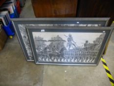 Two framed and glazed Eastern brass rubbings