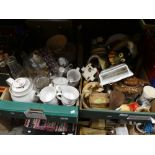 Two boxes of sundry items to include Denby teaware, teapots, and glassware