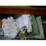 Box of vintage lace and table cloths