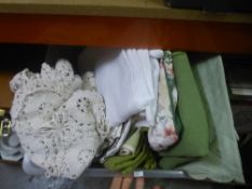 Box of vintage lace and table cloths