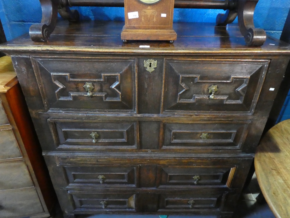 An antique, probably 18th century oak two part chest of drawers of Jacobean style, 115cms