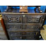 An antique, probably 18th century oak two part chest of drawers of Jacobean style, 115cms