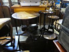 Collection of tables including drop leaf, occasional table and chessboard table