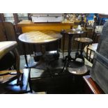 Collection of tables including drop leaf, occasional table and chessboard table