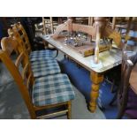 Large pine rectangular dining table and set of six chairs