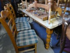 Large pine rectangular dining table and set of six chairs