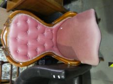 Pink buttoned backed wooden carved bedroom chair
