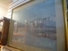 A Large gilt framed print of a beach scene