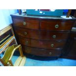 Bow fronted chest of 2 short over 3 large drawers and brass round handles