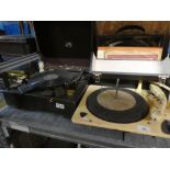 His Masters Voice vintage record player and a Collaro 78 rpm record changer with a case of records