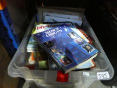 Two boxes of mixed books, magazines, some photography / TV themed