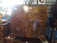 Vintage flame mahogany chest of 4 long drawers on bracket supports