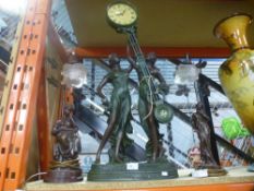 Large pendulum clock depicting semi - clad women, plus 2 similar lamps made of resin