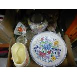 Box of china, to include: Midwinter, Poole pottery and tea pots etc