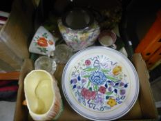 Box of china, to include: Midwinter, Poole pottery and tea pots etc