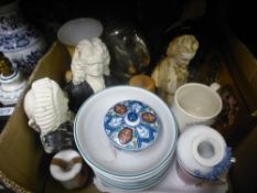 5x Boxes of mix china/ glass, sundries, tankard, statues, vases and Royal Worcester china