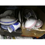 Two boxes of dinnerware including Royal Tudor, Royal Victoria etc