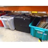 Green crate containing LPs of 80's, DJ house and dance music plus folder carry case and plastic box