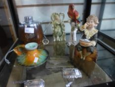 A Shelley's candle holder and 3 china ornaments and a coffee pot