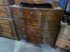 Large mahogany bowfront chest with 5 drawers on bracket supports.