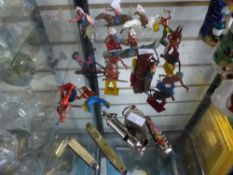 Toy lead Indians, toy figures / whistles and Mother of Pearl, penknives