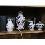 Four items of Mason's Mandalay, table lamp, vase, jug and lidded dish