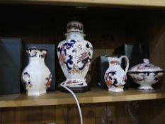 Four items of Mason's Mandalay, table lamp, vase, jug and lidded dish