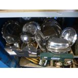 Two boxes of silverware, to include, teapots, trays, jugs, etc