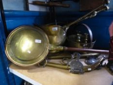 Quantity of metalware, including coal bucket, companion set, candle holder, horse Haines and brass/