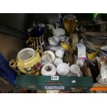 Shelf of mixed china to include Masons, teapots and including Portmeirion