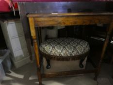 Wooden hall table, tapestry stool, etc