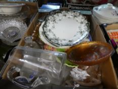 Three boxes of mixed china and glassware, including Ridgeway china