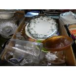 Three boxes of mixed china and glassware, including Ridgeway china