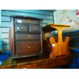 Mahogany corner wot not, jardiniere stand, magazine rack etc