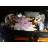 Suitcase of mixed collectable china dolls
