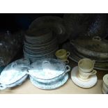 Collection of green and white dinnerware 'Hanwell' and large decorative splatted silver bowl, etc