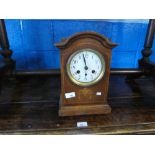 Edwardian inlaid mahogany mantle clock with enamelled dial