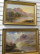 A pair of unsigned oils of Scottish mountainous landscapes, 60 x 39 cms