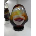 Dino Rosini; a Murano glass sculpture 'Pebble on Base' in calcedonia glass, 32.5cm, with certificate