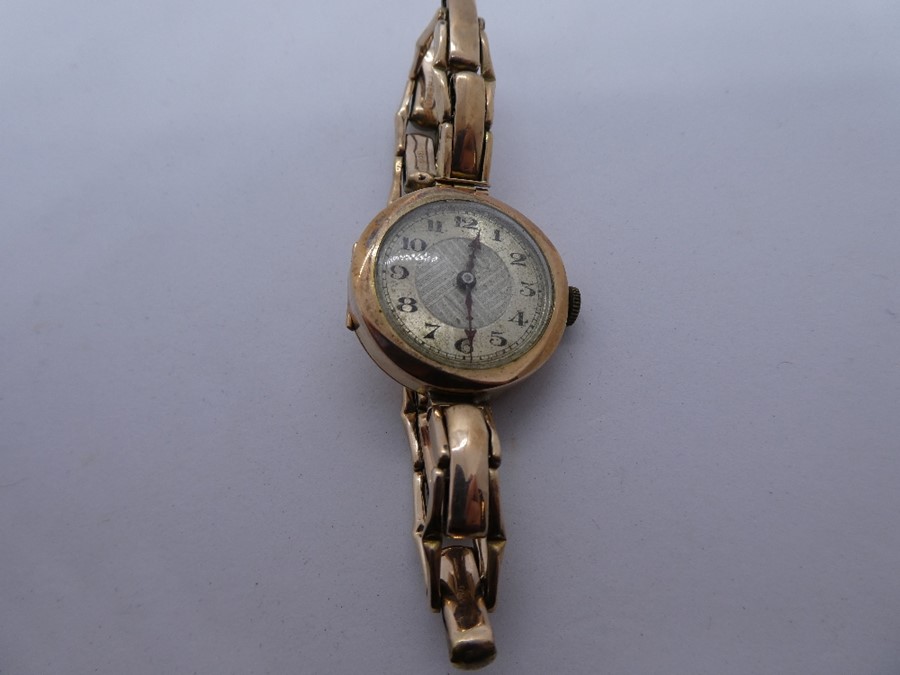 Vintage 9ct yellow gold ladies 15 Jewell wristwatch in 375 marked case, on 9ct yellow gold adjustabl - Image 3 of 6