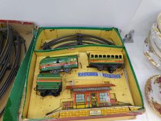 A vintage boxed tin plate train set