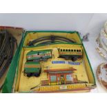 A vintage boxed tin plate train set