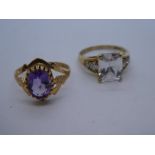 Two contemporary 9ct yellow gold dress rings, one set with an amethyst, size Q, gross weight approx