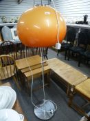 A Retro chrome standard lamp having orange globular shade, probably 1970s